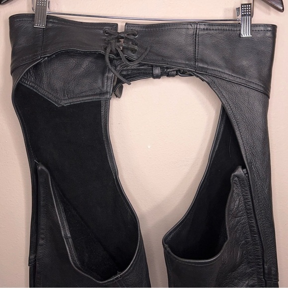 Mens Medium Hot Leathers Black Leather Chaps Biker Adjustable Fit Classic Unisex - Picture 6 of 10